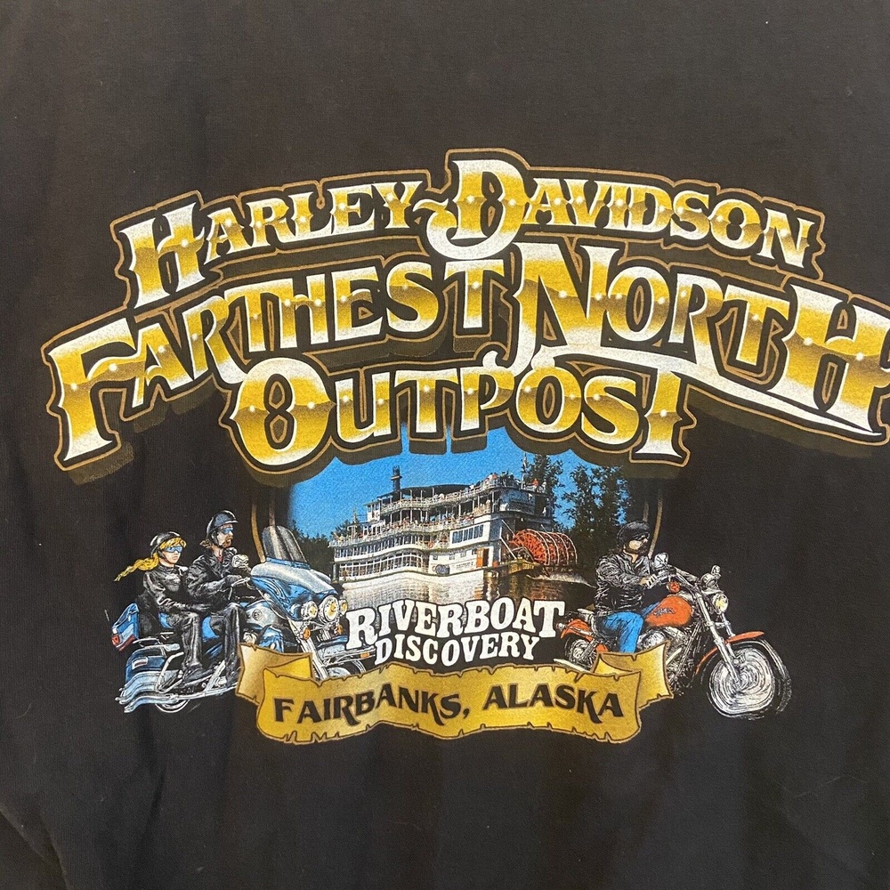 Harley Davidson Farthest North Outpost Fairbanks Alaska Men's Black T-Shirt Sz L